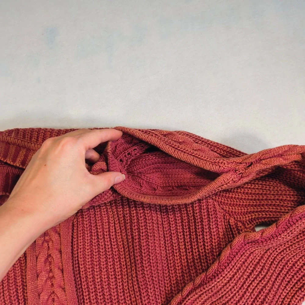Umgee Chunky Sweater Red Cable Knit Pullover Long Sleeve Cozy Boho‎ Casual Top